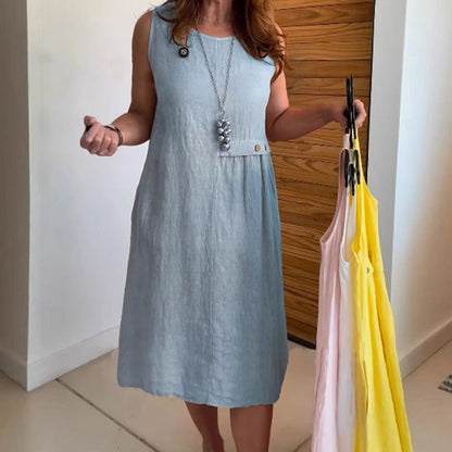 👗Solid színű ujjatlan női ruhák
