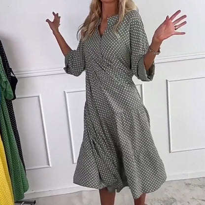 👗Női pöttyös pöttyös gomb Loose Fit ruha